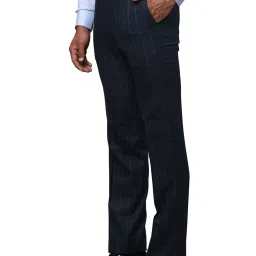 Raymond Dark Blue Slim Fit Check Flat Front Trousers image 3