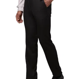 Raymond Black Slim Fit Textured Flat Front Trousers image 3
