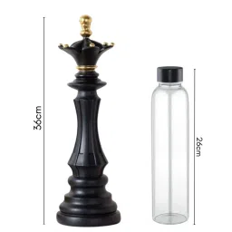 Nestasia Trending Resin Made Matte Black With Golden Detailing Chess Queen Decorative Showpiece 14" image 3