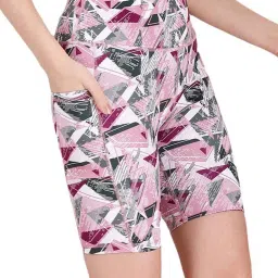 Soie Pink & Grey Printed High Rise Sports Shorts image 3