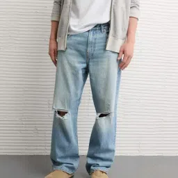 American Eagle Blue Cotton Regular Fit Distressed Jeans-image-12