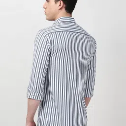 Peter England White Cotton Slim Fit Striped Shirt image 2