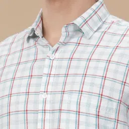 CAVALLO by Linen Club Blue Linen Blend Slim fit Checks casual shirts image 5