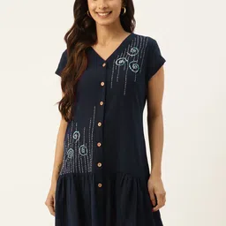 RangDeep Floral Embroidered Cap Sleeves Tiered Ethnic Dress-picture-22
