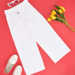 Pantaloons Junior Girls White Cotton Solid Trousers & Pants-image-66
