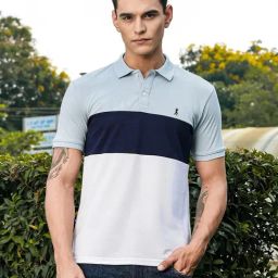 Thomas Scott Ice Blue Regular Fit Colour-Block Polo T-Shirt-picture-24