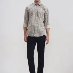 JadeBlue White & Brown Cotton Regular Fit Printed Shirt image 5