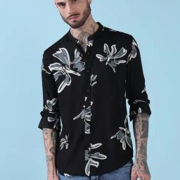 showoffff Showoff Black Cotton Slim Fit Floral Print Shirt-picture-33