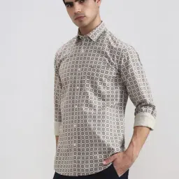 JadeBlue White & Brown Cotton Regular Fit Printed Shirt image 3