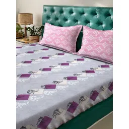 Klotthe Purple Cotton Printed 400 TC King Flat Bedsheet with 2 Pillow Covers image 3