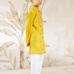 Vastramay Boys Mustard Cotton Regular Fit Embroidered Kurta Set image 3