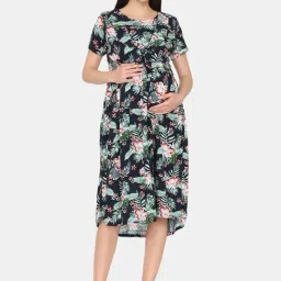 Coucou by Zivame Navy Floral Print Maternity Night Dress-image-9