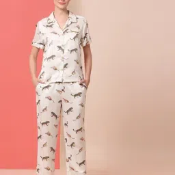 Chemistry Beige Polyester Print Night Suit-image-2