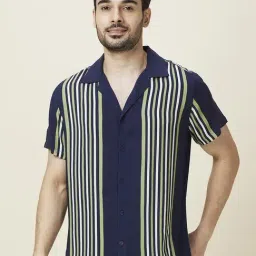 Being Human Navy Blue Viscose Regular Fit Stripes Shirt-image-37