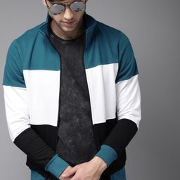 HERE&NOW Men Blue & White Colourblocked Sweatshirt-picture-29
