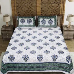 EasyGoods Green & White Floral 210 TC King Bedsheet with 2 Pillow Covers-image-23