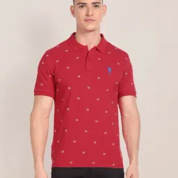 U.S. Polo Assn. Red Slim Fit Printed Cotton Polo T-Shirt-image-32