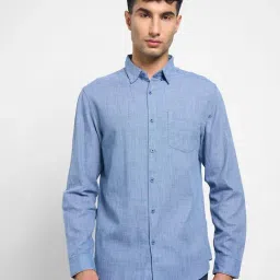 Peregrine By Pantaloons Blue Cotton Regular Fit Self Pattern Shirt-picture-36