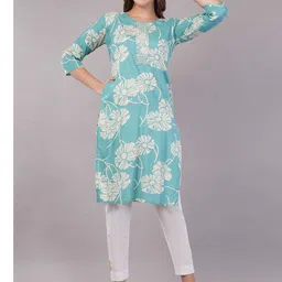 JIDI FASHION Floral Printed Round Neck Straight Kurta-image-14