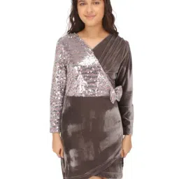Cutecumber Kids Grey Embellished Full Sleeves Dress-picture-36