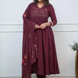 Ruaati Women Floral Embroidered Panelled Thread Work Pure Cotton Kurta with Trousers & With Dupatta-picture-17