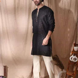 MIDAV Men Ethnic Motifs Thread Work Floral Jacquard Kurta image 5