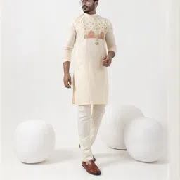 PulseIQ Men Beige Kurtas-picture-20