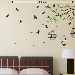 Ghar Kraft Set of 2 Wall Sticker Flying Bird with Cage and Hand Drawn Dreamcatcher Wall Sticker image 4