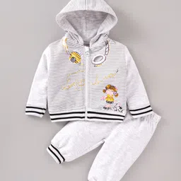 ToffyHouse Full Sleeves Striped Winter Wear Suit Girl Printed - Grey Melange-picture-11