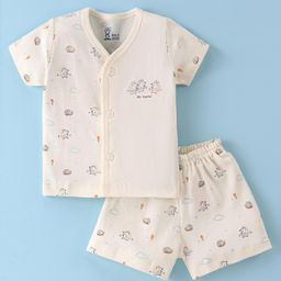 Pink Rabbit Single Jersey Knit Half Sleeves Shorts Set with Animal Print - Light Yellow-picture-6