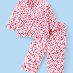 Babyhug Marvel Cotton Woven Front Open Full Sleeves Night Suit With Marvel Avengers  Print - Pink-picture-17