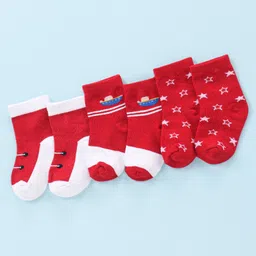Doodle Poodle Cotton Knit Ankle Length Boat And Star Print Socks Pack of 3- Red & White-picture-35