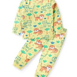 Babyhug Cotton Knit Full Sleeves Co-ords Night Suit with Jungle Theme Print - Yellow-picture-35