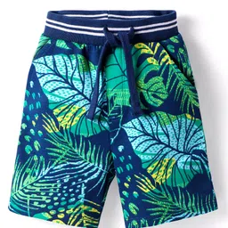 Babyhug Terry Knit Mid Thigh Shorts with Tropical Theme Print - Navy Blue-picture-28
