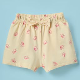 Tango Single Jersey Knit Knee Length Shorts With Bow Applique & Floral Print - Lemon-picture-49