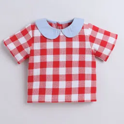 Aww Hunnie 100% Cotton Half Sleeves Checked Top - Red-picture-23