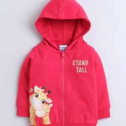 BUMZEE Looper Knit Full Sleeves Giraffe Printed Hooded Sweatjacket - Dark Pink-picture-21