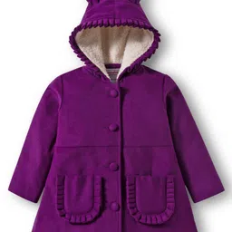 Babyhug Woven Full Sleeves Solid Hooded Winter Jacket - Purple-picture-10