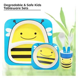 Bembika Baby Self Feeding Essential Baby Dinnerware Bamboo Fibre Dinner Set For Kids For Kids And Toddlers Honey Bee - Pack Of 5 (Yellow) image 2
