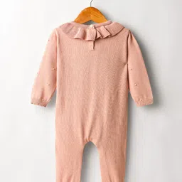 ToffyHouse Cotton Knit Full Sleeves Solid Color Winter Romper - Peach image 2