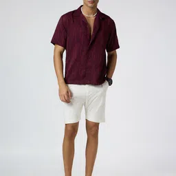 JOHN WATSON Men Textured Classic Half-Sleeves Cuban Collar Casual Shirt image 4