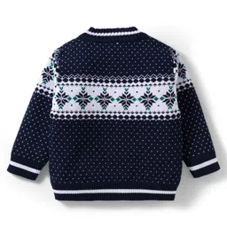 Babyhug Cotton Knit Full Sleeves Pullover Sweater Set with Cap & Aztec Design - Navy Blue image 3