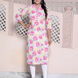 Jevi Prints Floral Printed V-Neck Pure Cotton Straight Kurta-image-99