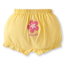 Babyhug 100% Cotton Knit Bloomers with Floral Butterfly & Pineapple Print Pack of 3 - Pink Yellow & Purple image 4