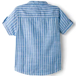 Babyhug Cotton Woven Half Sleeves Mandarin Collar Shirt & Denim Shorts Set With Stripes - Blue image 3