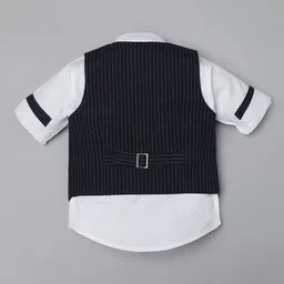 Rikidoos Full Sleeves Striped 3 Piece Coordinating Party Suit Set With Bow & Cap - Navy Blue & White image 4