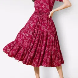 Krunal Raiyani Women Ethnic Motifs Print Fit & Flared Midi Dress-image-46