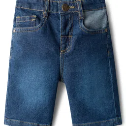 Babyhug Cotton Woven Half Sleeves Mandarin Collar Shirt & Denim Shorts Set With Stripes - Blue image 4