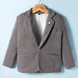 Dapper Dudes Full Sleeves Textured Blazer With Typography Printed Tee & Pant Set - Grey image 5