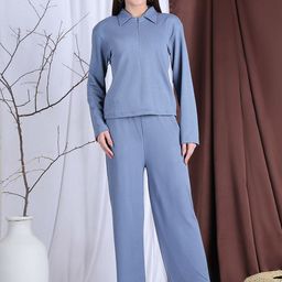 NEUDIS Self Design Shirt Collar Long Sleeves Top & Trouser-picture-30
